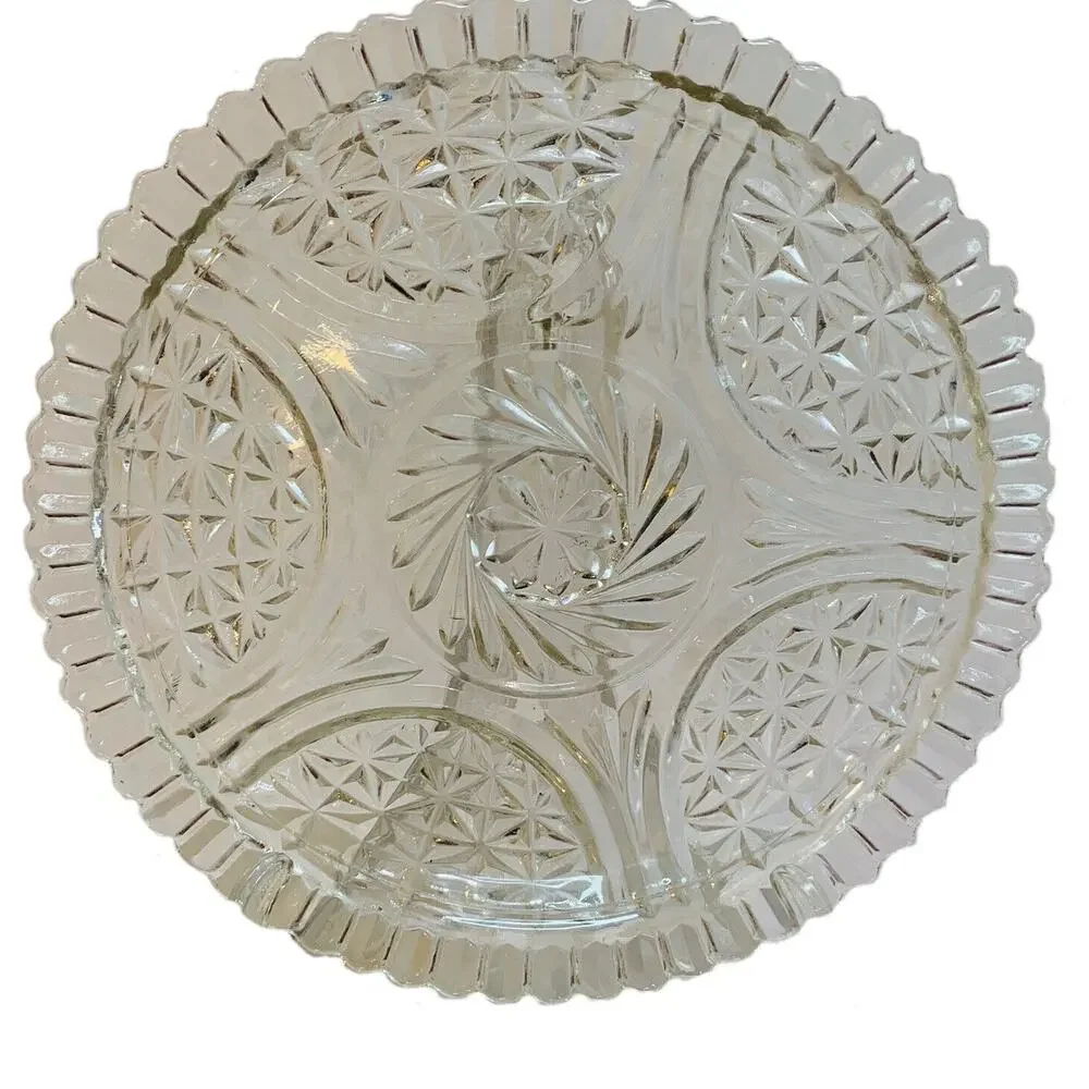Anchor Hocking Cake Plate 1960's Glass Stars & Bars MCM Missing Cover Clear Tray